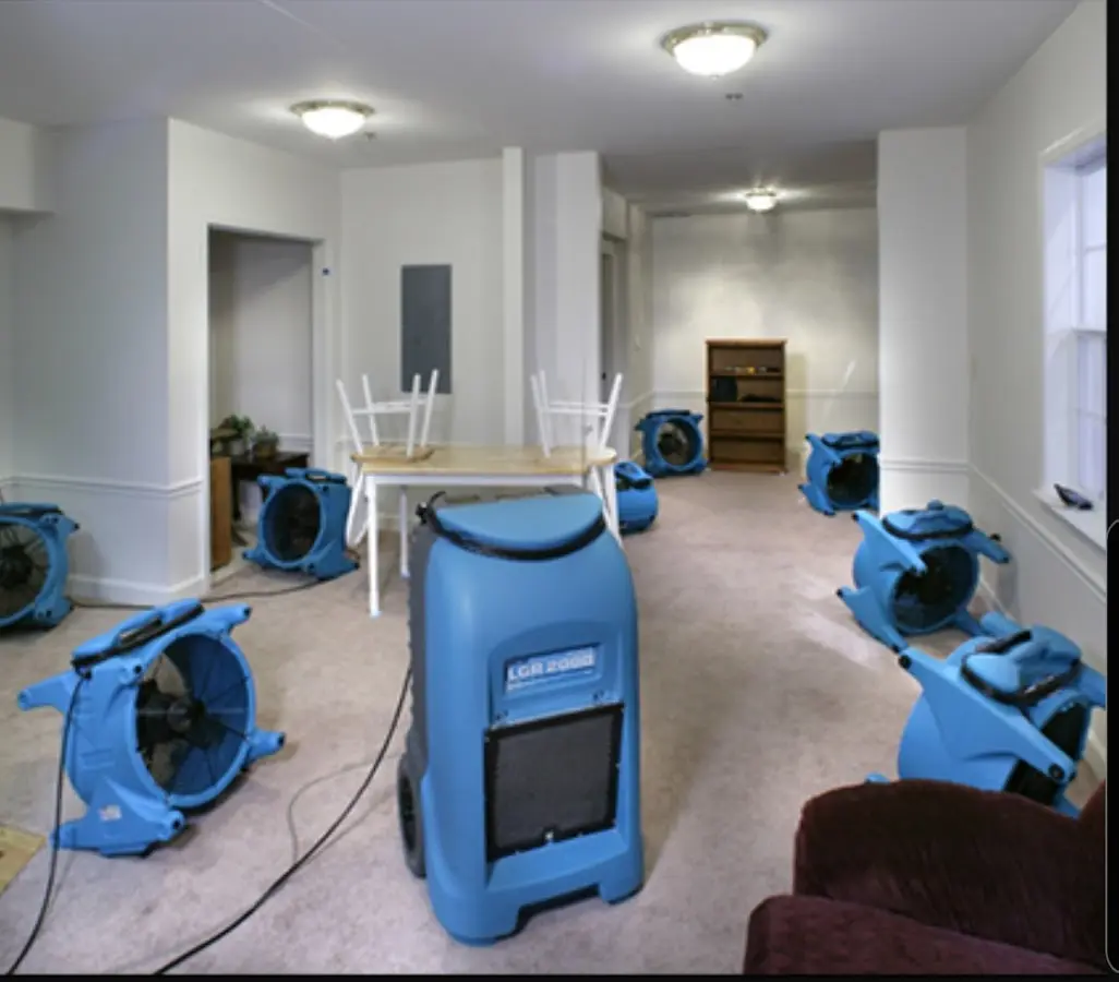 Air movers and dehumidifier setup for Water Extraction & Removal in Virginia Beach